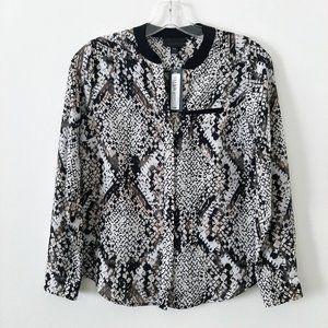 NWT Worthington Blouse, Animal Print, Black/Beige/Gray, PXS, PP, 0P, 2P, 4P